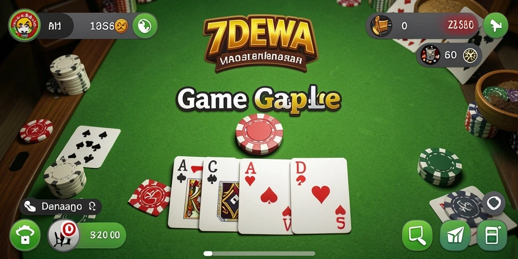 Tampilan seru gameplay Gaple di 7DEWA yang penuh warna.