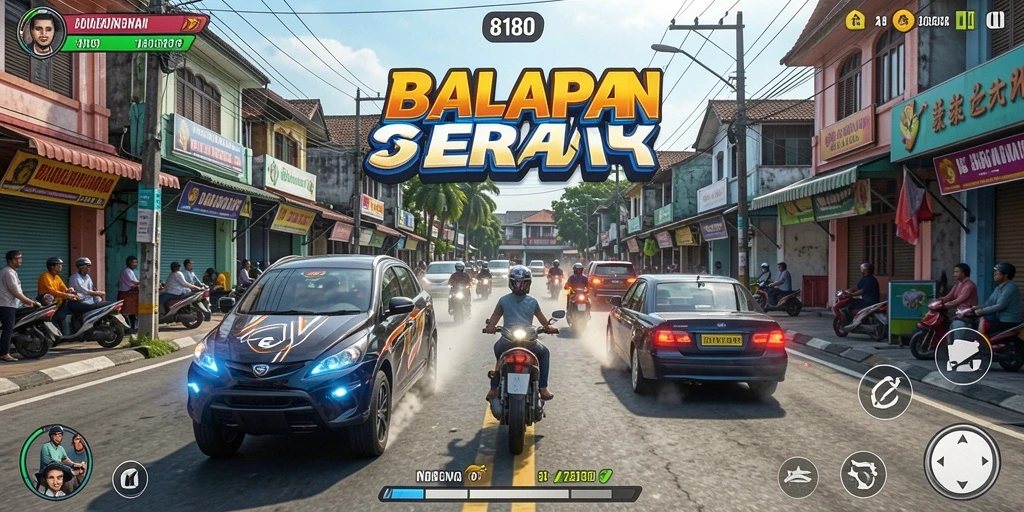 Screenshot gameplay 8180 dengan balapan mendebarkan di lintasan.
