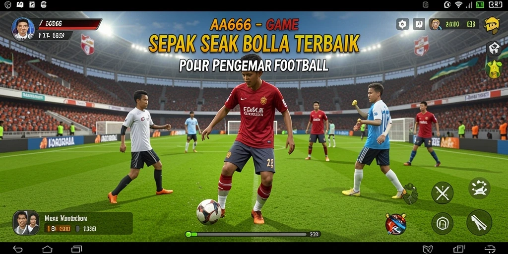 Screenshot utama AA666 menampilkan aksi seru di lapangan sepak bola.
