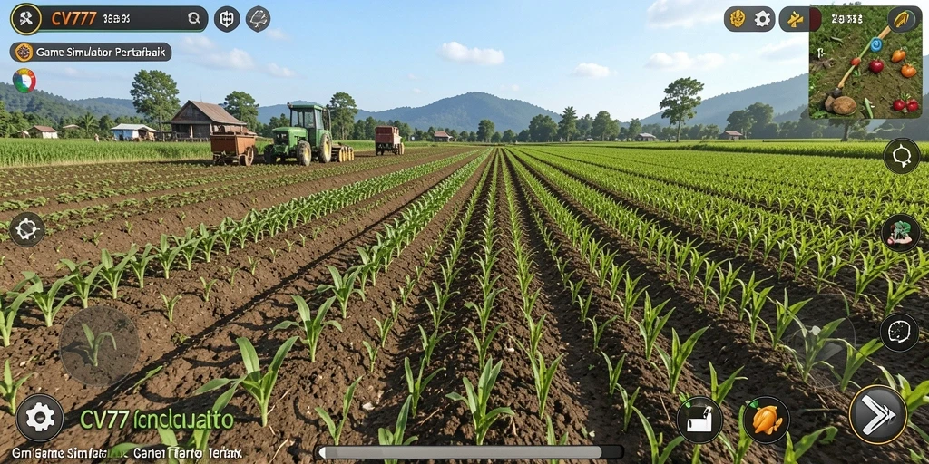 Screenshot gameplay CV777 menunjukkan aktivitas bertani yang menarik dan seru.