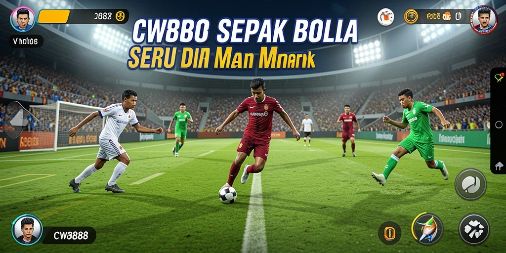 Gambar gameplay CW8888 yang menampilkan aksi sepak bola yang intens.