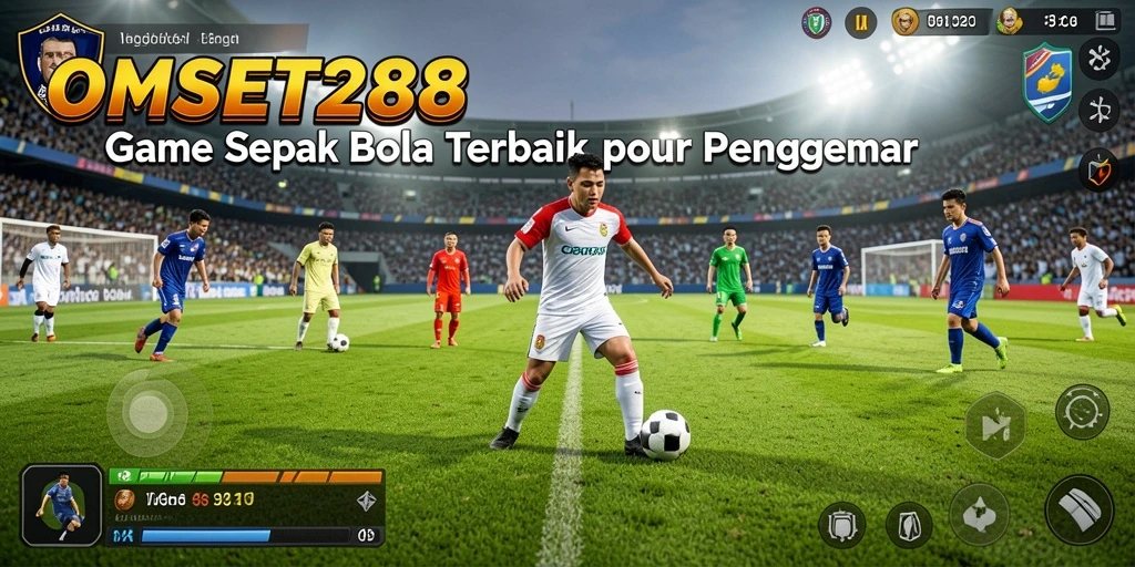 Screenshot utama OMSET288 menunjukkan aksi seru permainan sepak bola.