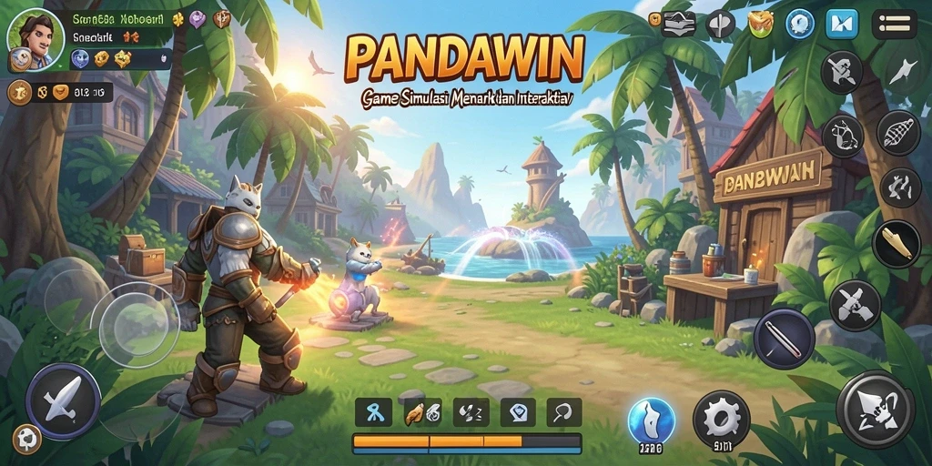 Tangkapan layar utama dari gameplay <strong>PANDAWIN</strong> yang menunjukkan interaksi menarik.