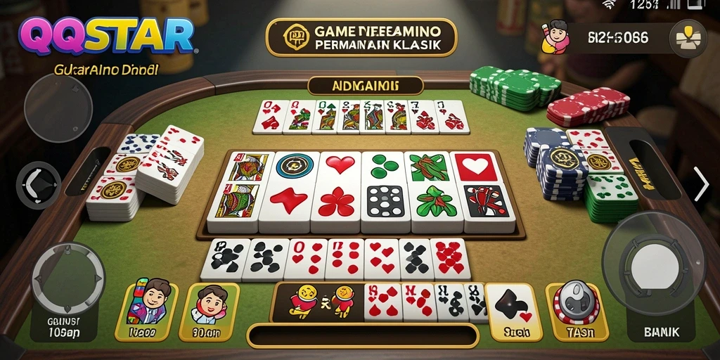 Tampilan gameplay QQSTAR yang seru dan penuh strategi di meja domino.