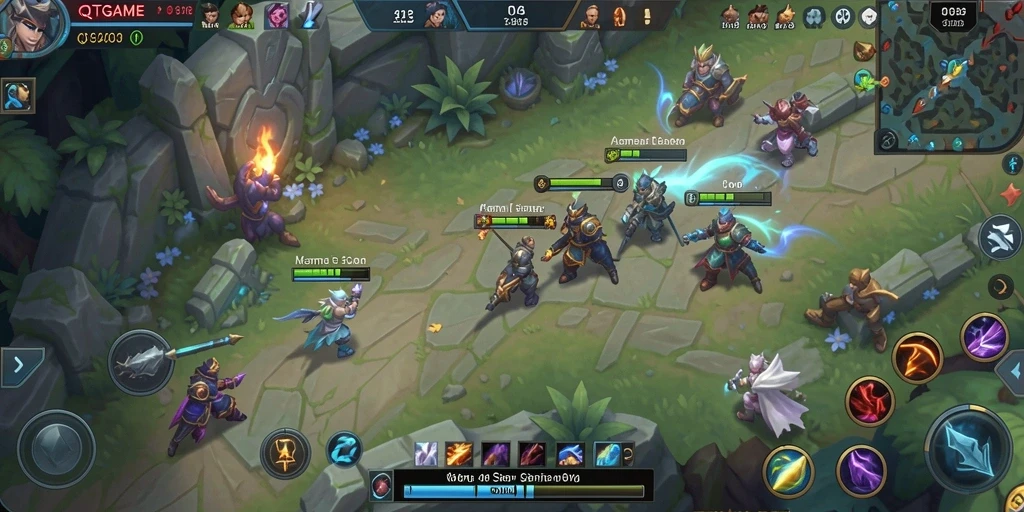 Tampilan gameplay seru QTGAME dengan aksi MOBA intens.