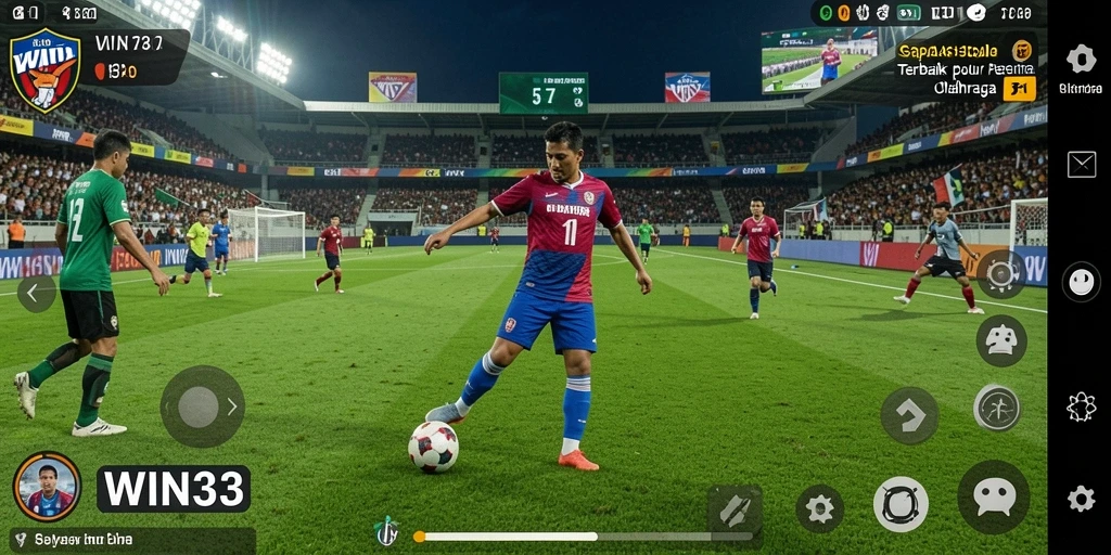 Tampilan gameplay yang menegangkan dalam permainan sepak bola.
