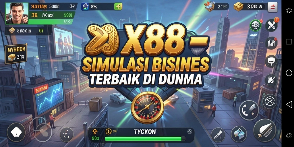 Screenshot gameplay X88 menampilkan manajemen bisnis yang mendebarkan.